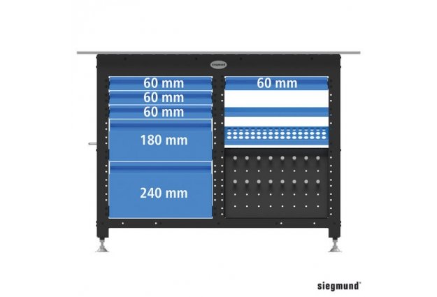 Tiroir avec glissière et fixation, 60 mm pour Workstation